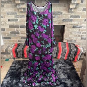 SHEIN Curve Black Maxi Dress with Purple Floral Design